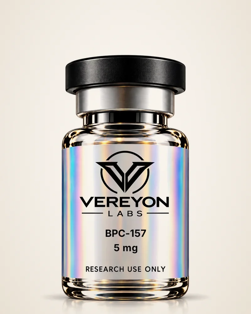 BPC-157 5 mg VEREYON LABS research vial in the studio